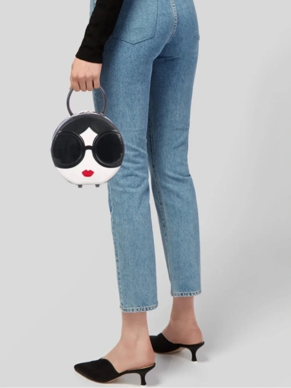 ALICE + OLIVIA Stace Face Circle Leather Bag Round Clutch | Novelty Top Handle